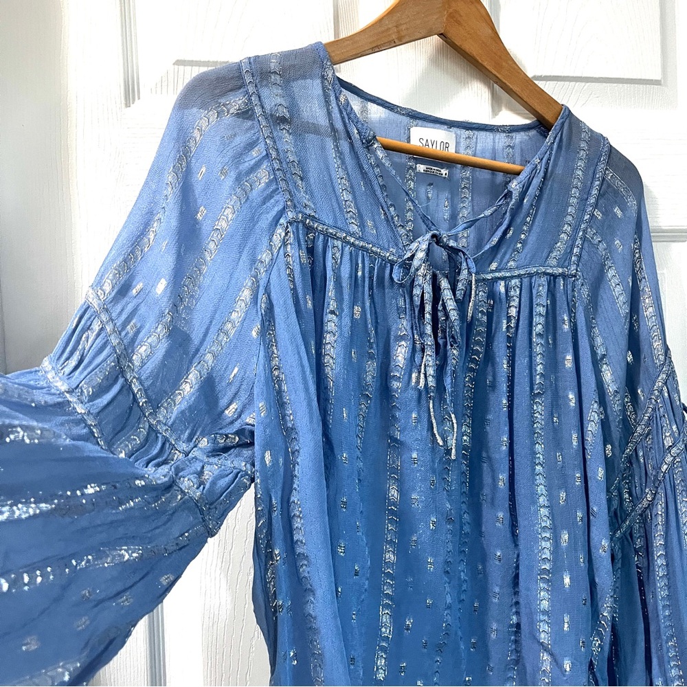 SAYLOR Periwinkle Blue Poet Top with Silver Thread accents • Size M